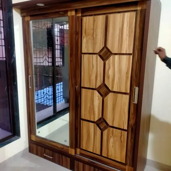 Elegant Wardrobe- Sliding Door With Glass