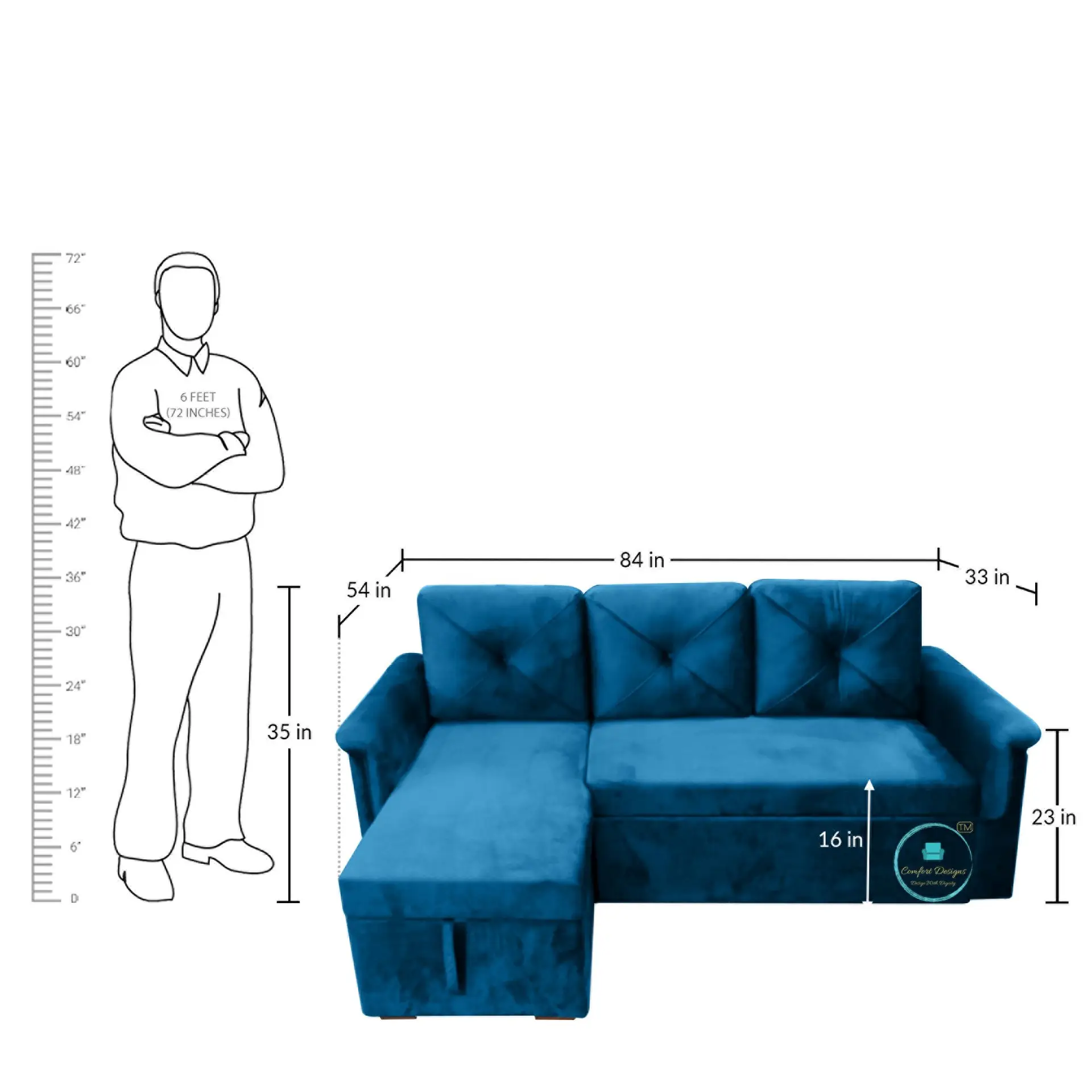 Vintage 3 Seater L Shape Sofa Cumbed - Image 4