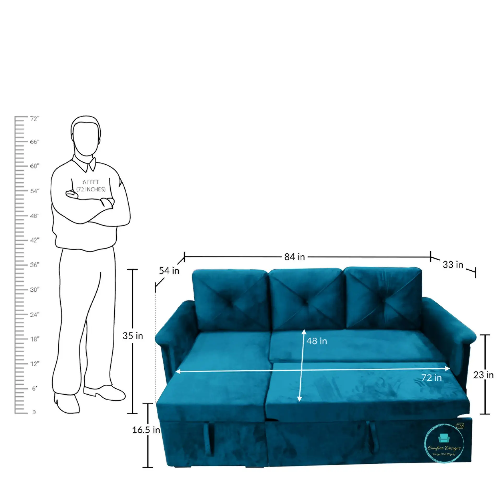 Vintage 3 Seater L Shape Sofa Cumbed - Image 5