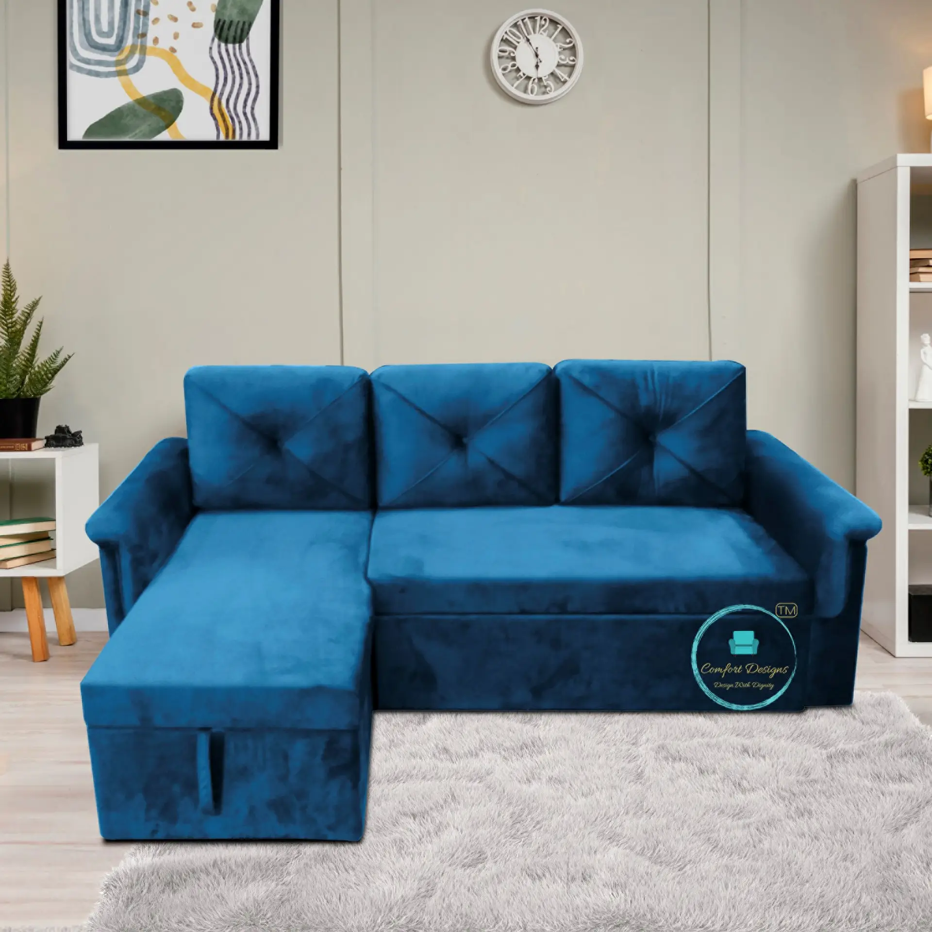 Vintage 3 Seater L Shape Sofa Cumbed