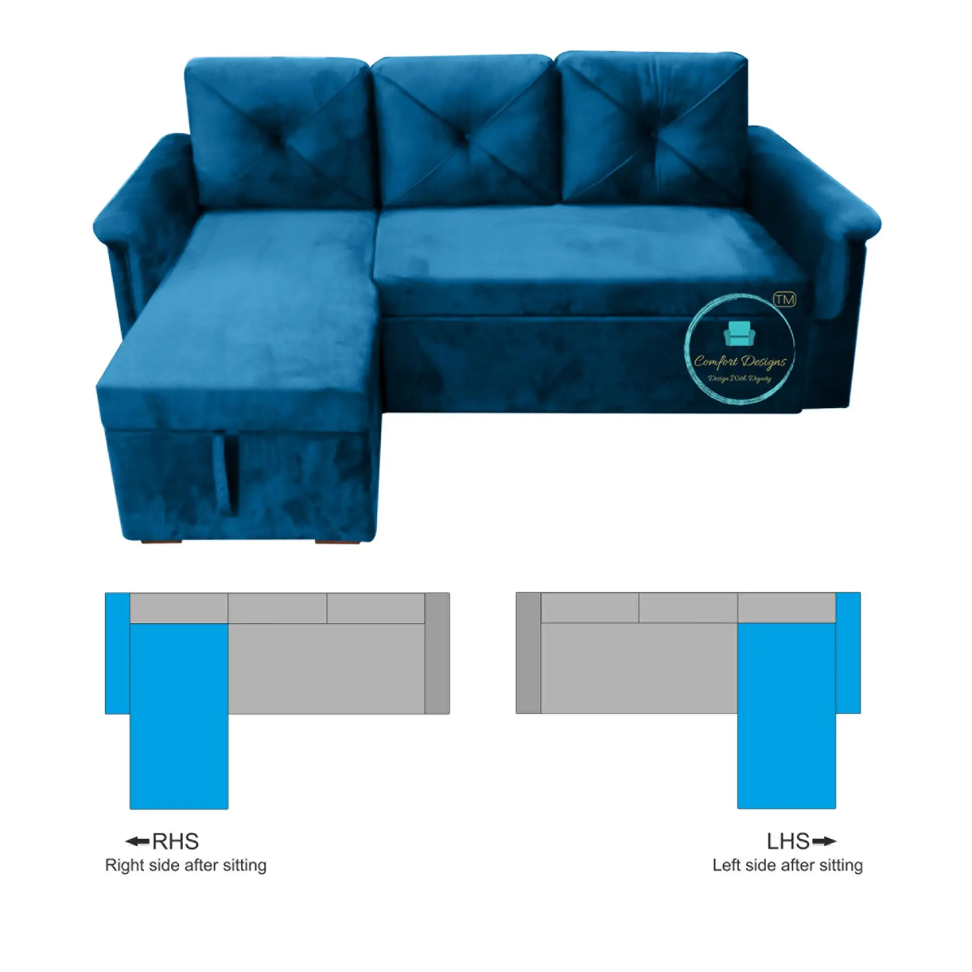 Vintage 3 Seater L Shape Sofa Cumbed - Image 6